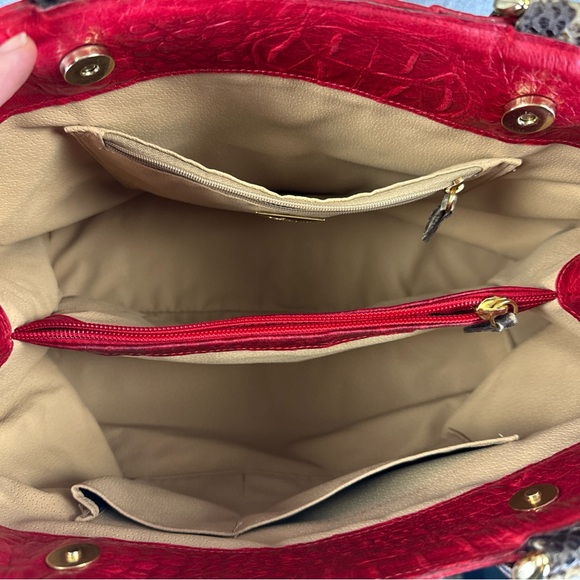 Fontanelli Handbag Purse Red Leather Croc Embossed w/ Snake Skin Trim - Picture 10 of 14